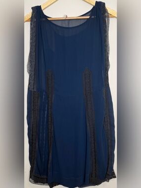 Free People Navy Lace Chiffon Sleeveless Dress | Size Small